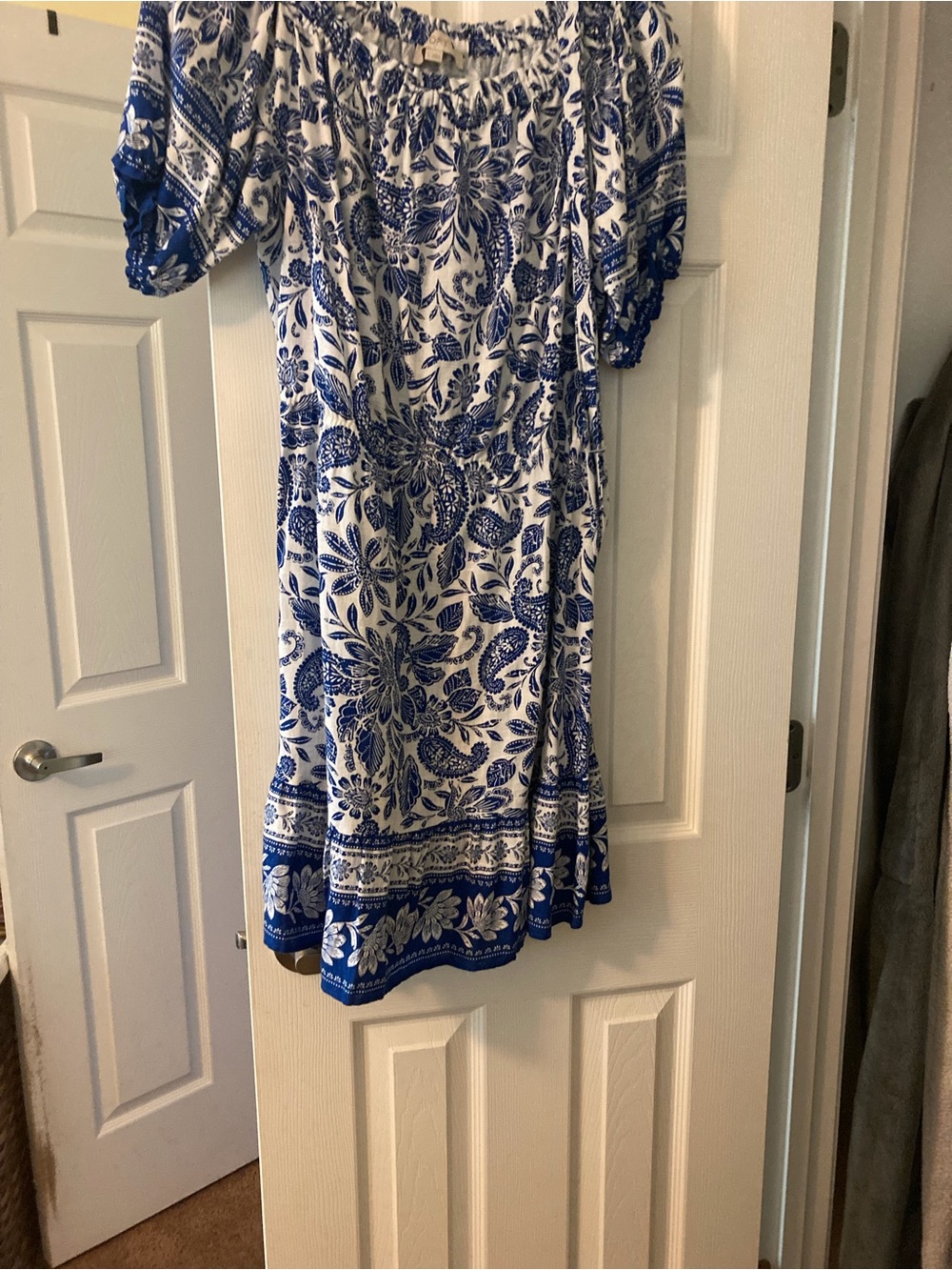 Loft Blue and White Floral Off-Shoulder Dress